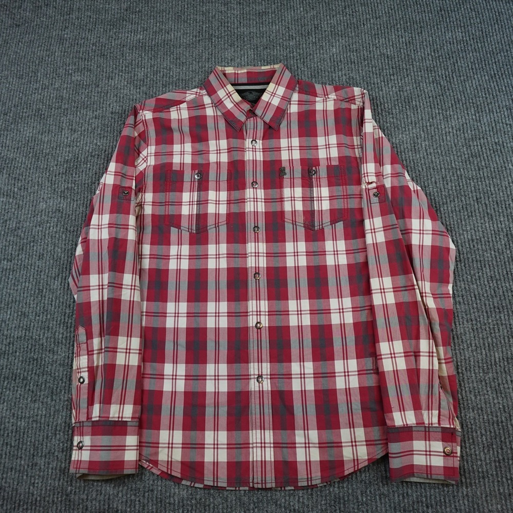 Harley-Davidson Shirt Mens Large Red Plaid Long Sleeve Button-Up Motorcycle